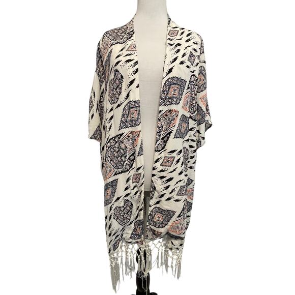 Vince Camuto Marrakech Fringed Kimono Womens Size 2X Cardigan Topper Coverup - Picture 2 of 8